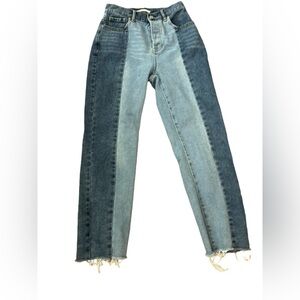 Pacsun High Rise Straight Boho Raw Hem 2-toned jeans. Size 26. Cotton Button Fly